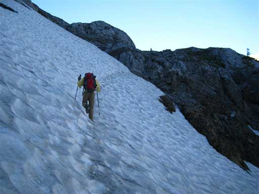 Me leading across the icy snowpatch 