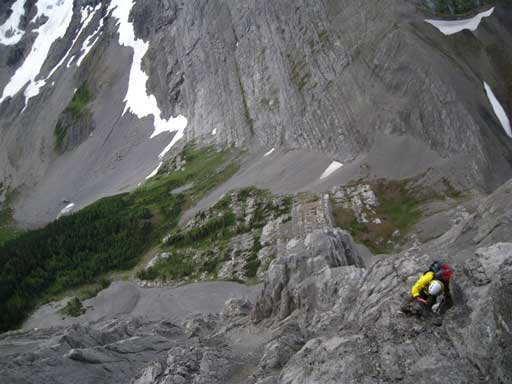 Me traversing into the correct gully. Photo by Grant