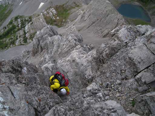 Me scrambling up Step 1's gully