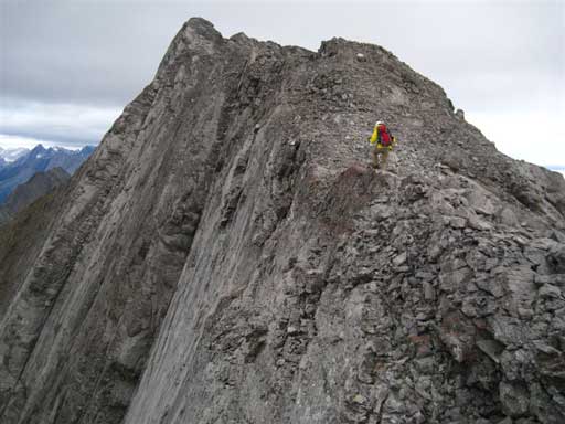 Me traversing the final summit ridge. Photo by Grant