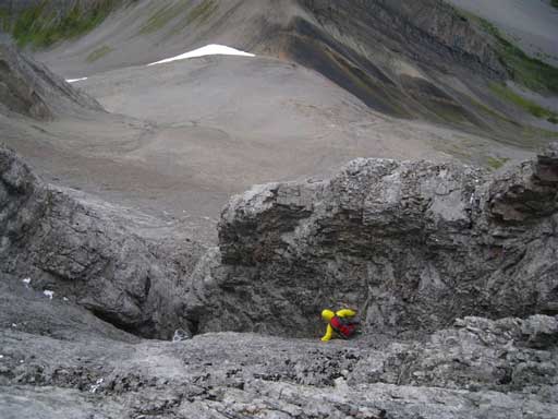 Me descending the wrong gully. Thankfully it eventually worked