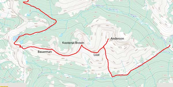 Mt. Bauerman to Anderson Peak traverse route