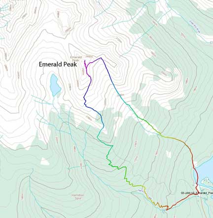 Emerald Peak snowshoe/ski ascent route