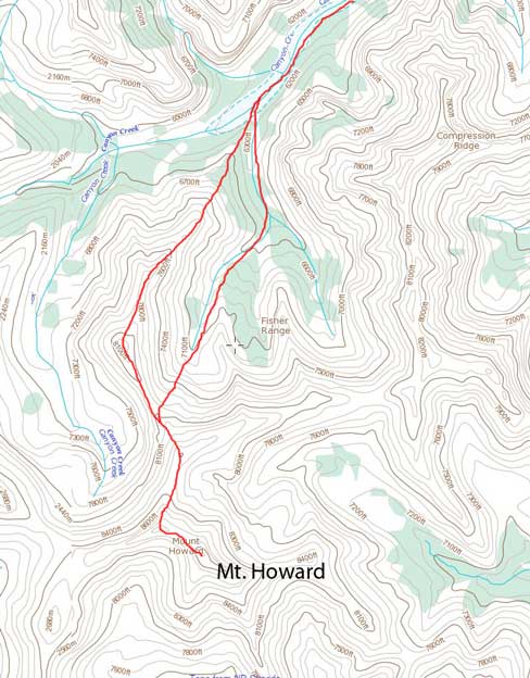 Mt. Howard scramble route via the long undulating N. Ridge