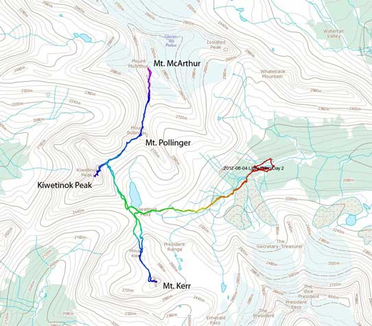 Ascent routes for Kiwetinok, Pollinger, McArthur and Kerr