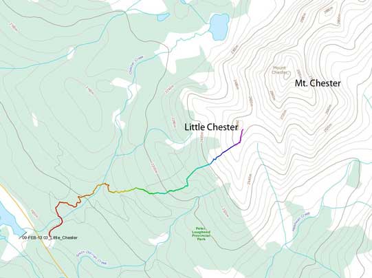 Little Chester winter ascent route via SW slopes