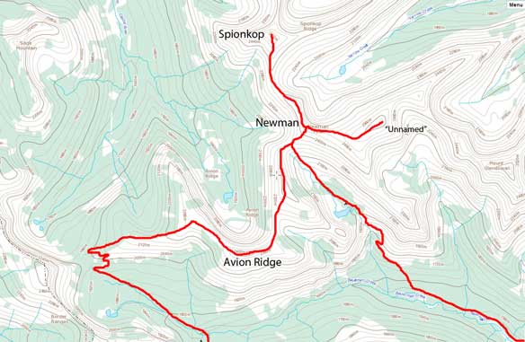 Newman - Spionkop - Avion traverse route