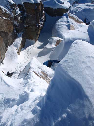 Ben challenging the crux step on Emerald Peak's south ridge