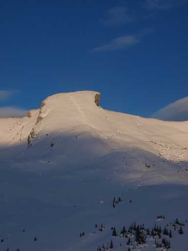 One last look at our objective, with our ski/snowshoe tracks clearly visible