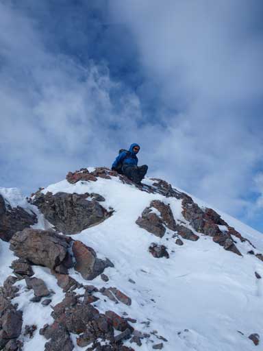 Descending the challenging bit near the summit