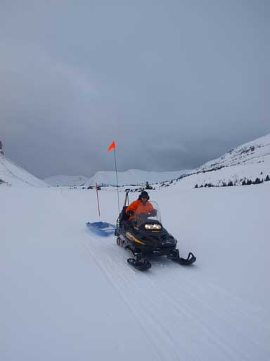 A snowmobile passed us