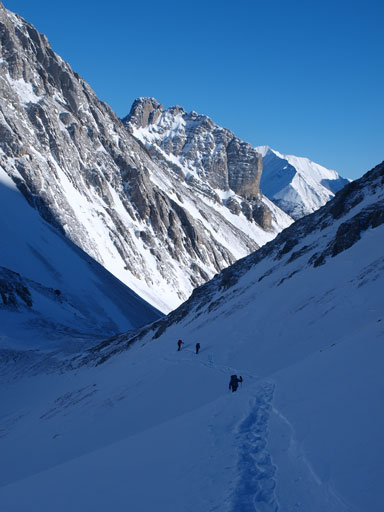Traversing steep terrain. This part was awful on snowshoes since the snow was either too shallow or too hard
