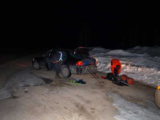 Grant and Mike gearing up in dark.