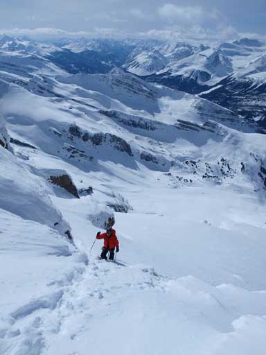 Mike approaching the false summit, with big terrain behind