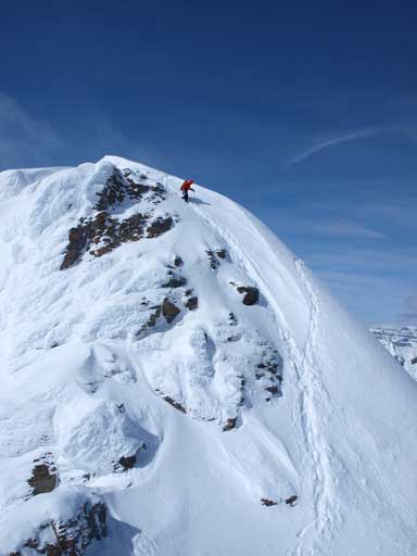 Mike, just about to descend the steep snow towards false/true col