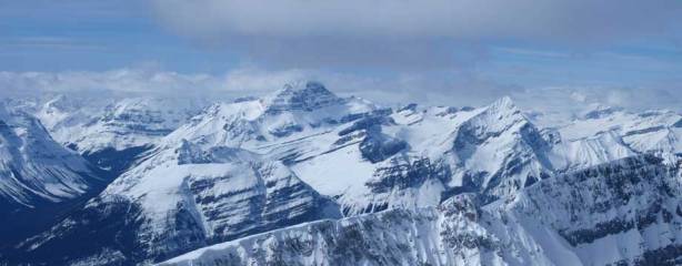 Mount Forbes is the big one. Outram looks more like "Little Forbes", with The Lyells in the background.