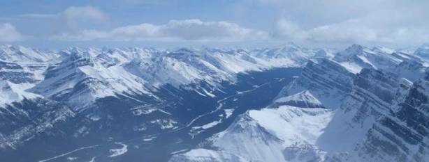 The upper Mistaya Valley, looking towards Bow Summit