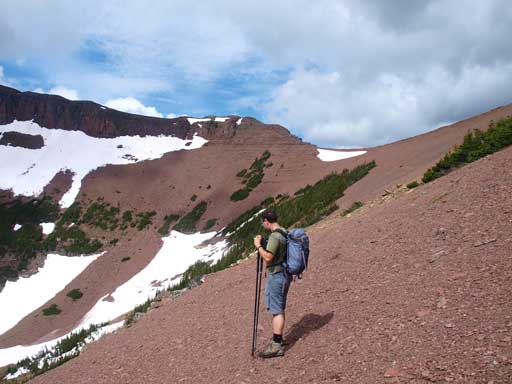 Eric at treeline. We would never see such a massive field of red rocks in the central Rockies