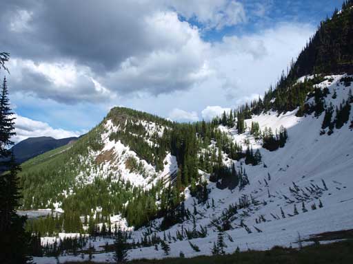 Our route up Bauerman Divide follows one of the snow ramps
