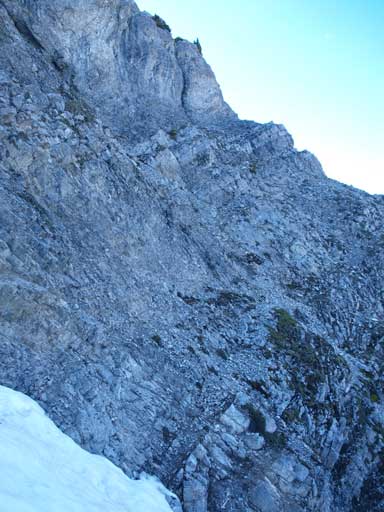 Steep terrain to the true (west) summit