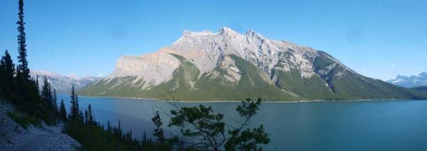 A panorama view of the Lake and Mt. Inglismaldie from a hill on the Trail.