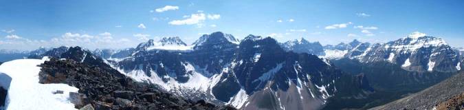 Panorama looking southwards. You can see the true summit of Panorama Ridge and Mt. Bell in the foreground.