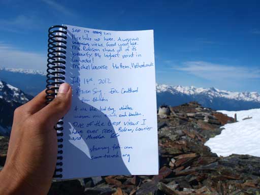 Summit Register and our entry.