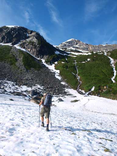 Our route follows the right hand edge of snow line at the center of this photo.