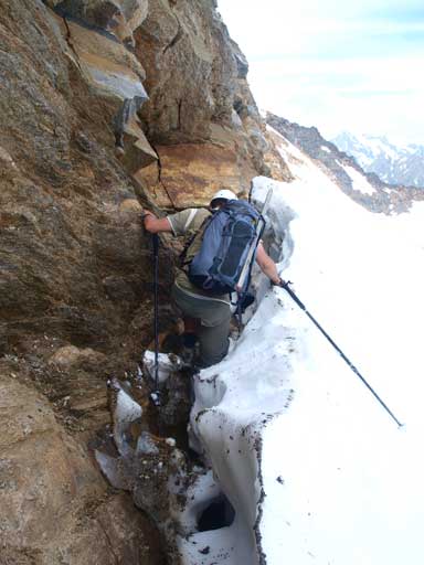 We wedged ourselves in between (wet) rock and snow