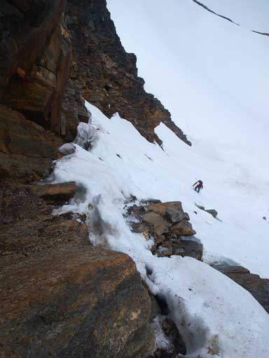 By the time I made down the slab, Eric had already made a good distance down the steep snow.