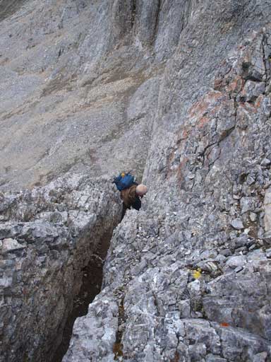 We had to down-climb this chimney to get back on track