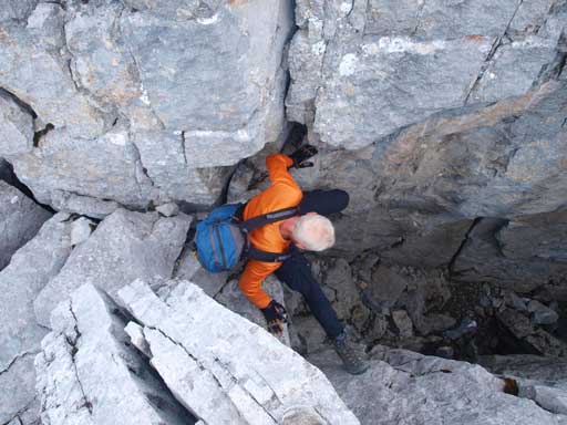 Descending a slightly overhanging step