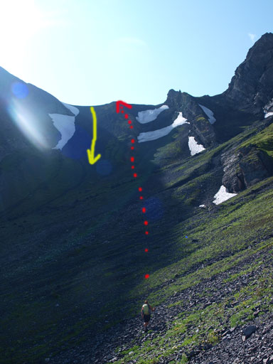 The red route is our ascent line, while we took the yellow line on the way back.