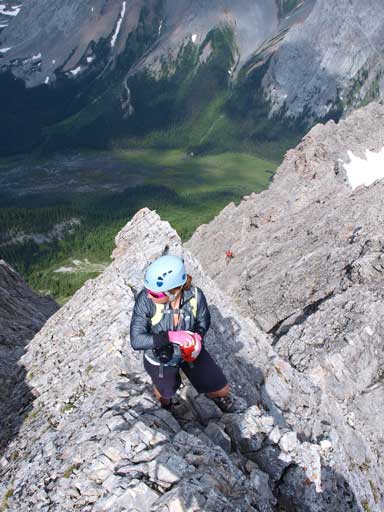 Just after finishing the crack section. Andrea taking a break