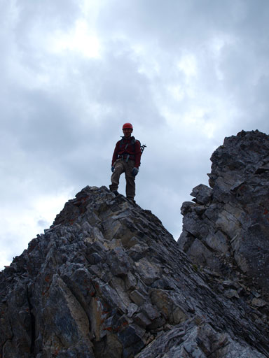 Shaun descending the summit ridge