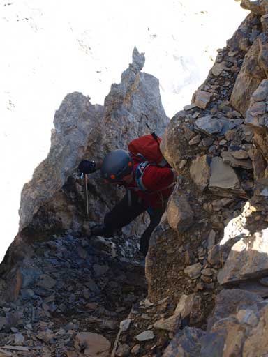 Mike ascending a gully/chimney