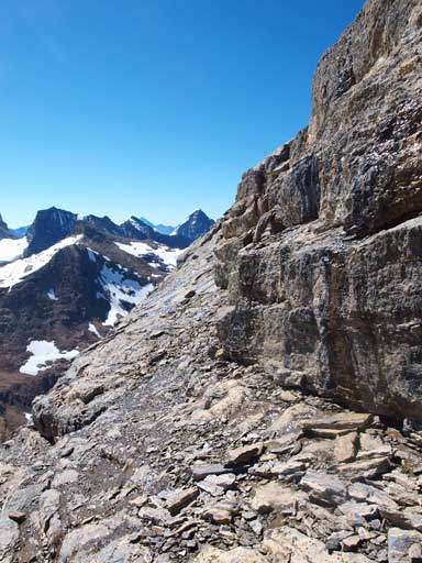 We had to traverse this exposed slippery loose ledge.