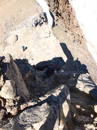 Mike ascending the crux just below the summit of Mt. Pollinger