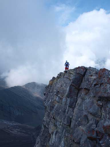 Grant looking down the 1st crux.
