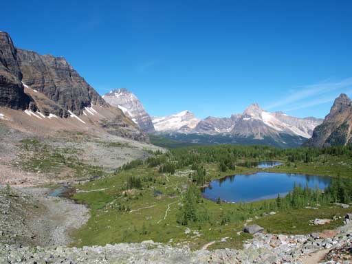 Looking down at Opabin Plateau