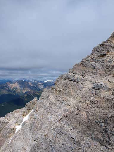 We traversed climber's left at here before going up a loose gully