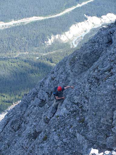 Alan negotiating the loose terrain in the 1st notch