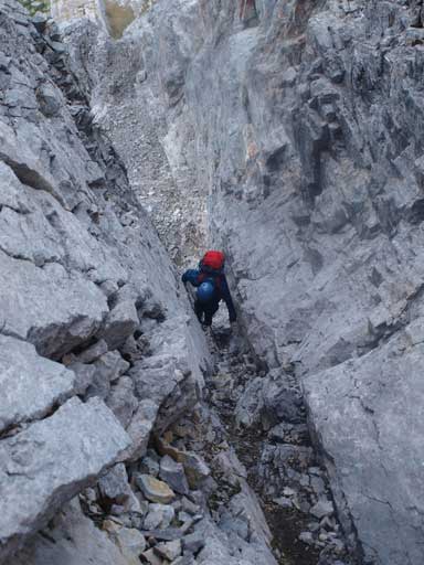 Grant challenging the crux step on this chimney