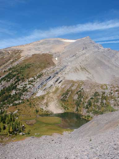 Another view of this lovely tarn. The peak behind is unnamed.