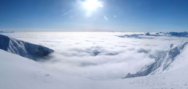 Panorama of the BC Interior side, the sea of clouds