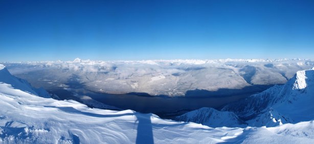 Panorama of the Rockies side, the Trench, and Kinbasket Lake