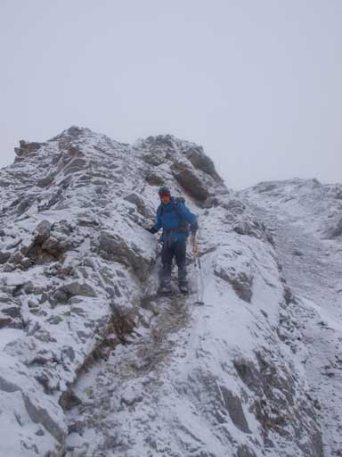Descending the west tower. Typical condition and weather.