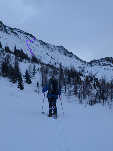 Our ascent line is visible from here. It looks awfully steep. Well, it is very steep..