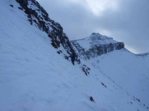 Traversing steep terrain near the ridge top
