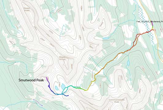 Smutwood Peak snowshoe ascent route